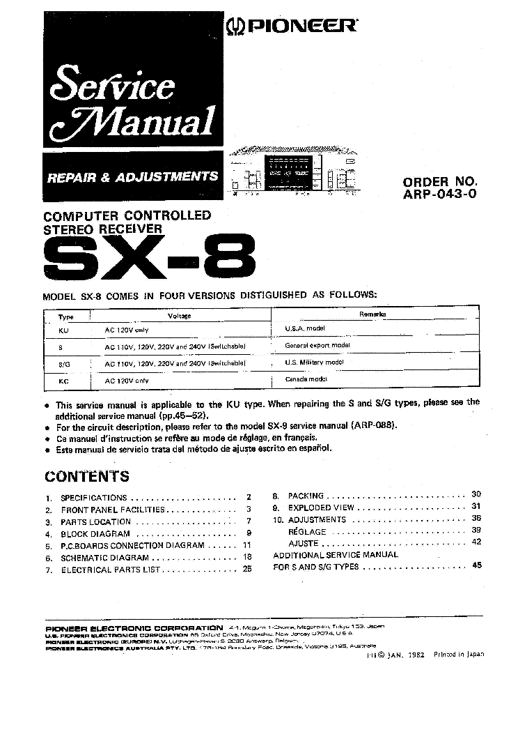 PIONEER SX-8 ARP0430 service manual (1st page)