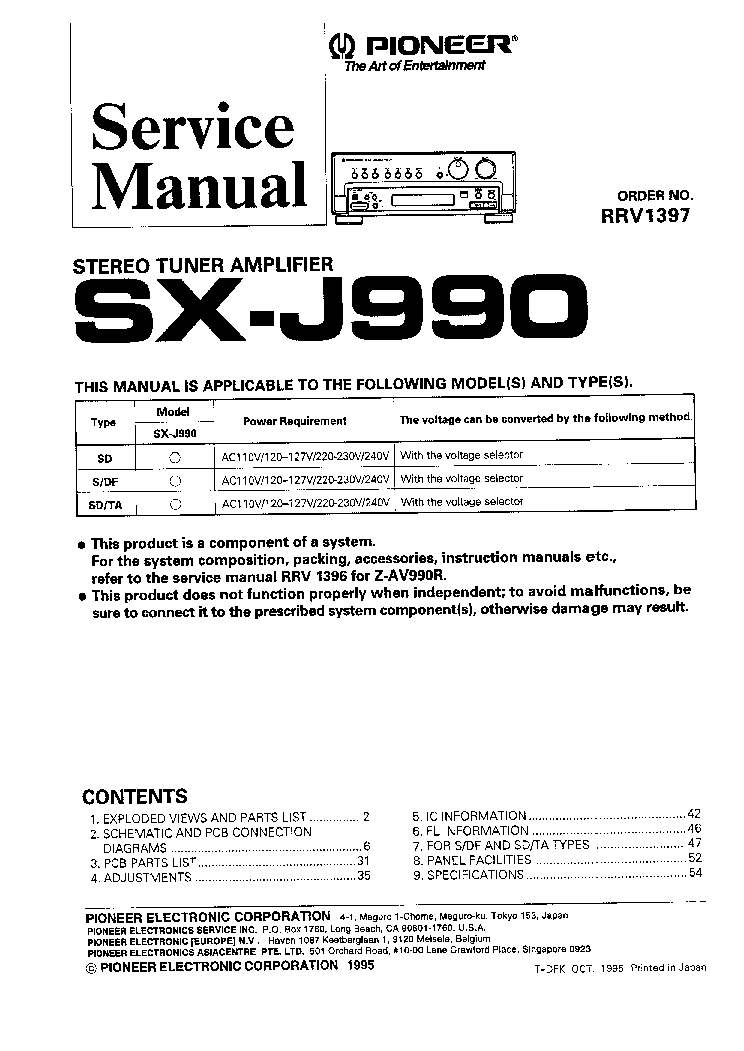 PIONEER SX-J990 RRV1397 SM service manual (1st page)