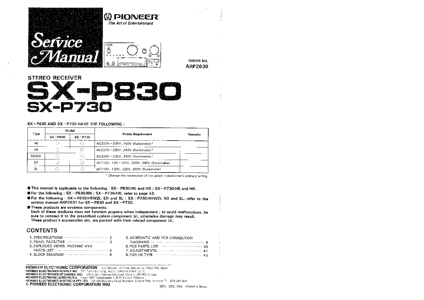 PIONEER SX-P830 SX-P730 SM service manual (1st page)