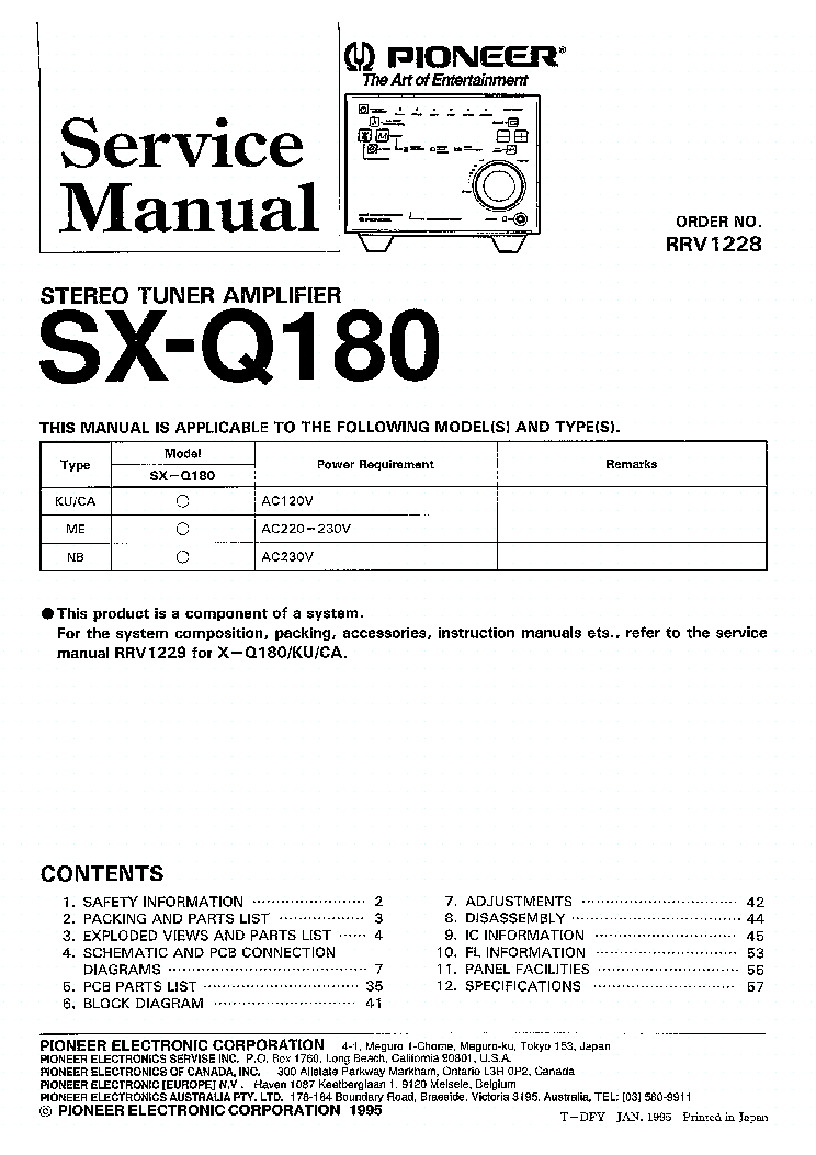PIONEER SX-Q180 RRV1228 SM 1 service manual (1st page)