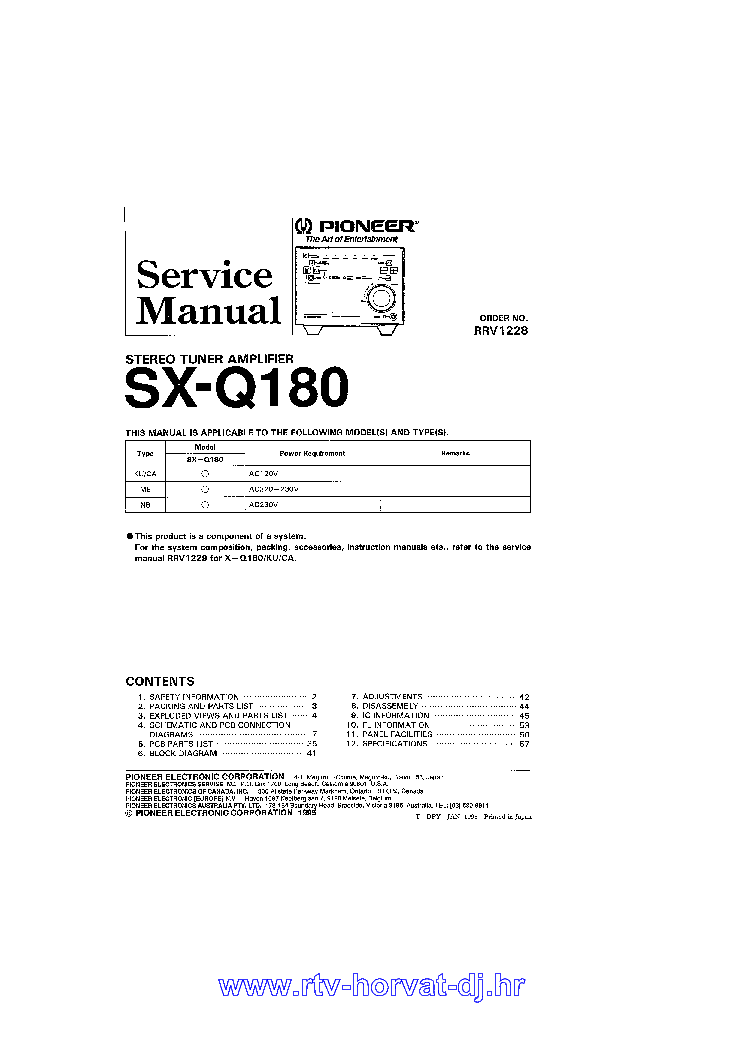 PIONEER SX-Q180 TUNER AMPLIFIER SERVICE MANUAL service manual (1st page)