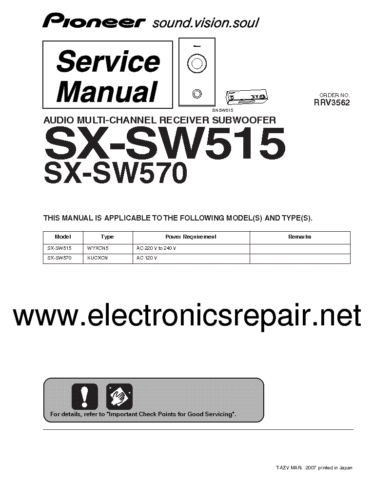 PIONEER SX-SW515 SX-SW570 service manual (1st page)