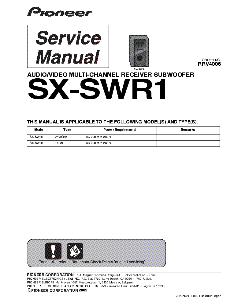 PIONEER SX-SWR1 RRV4006 service manual (1st page)