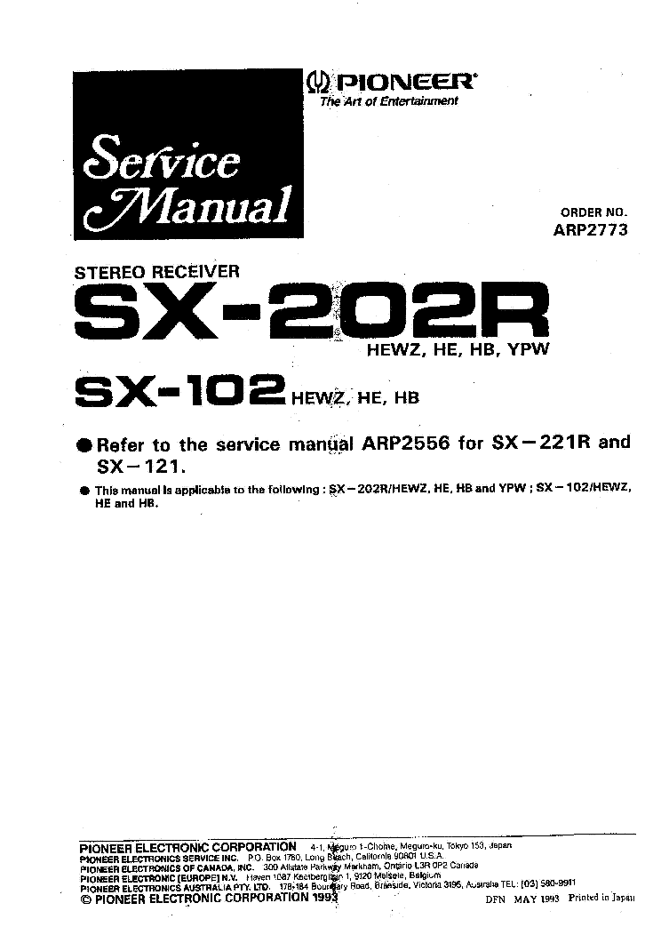 PIONEER SX102 SX202R service manual (1st page)