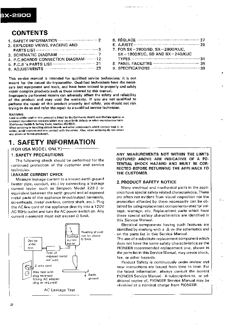 PIONEER SX240 SX1900 SX2800 SX2900 SM service manual (2nd page)