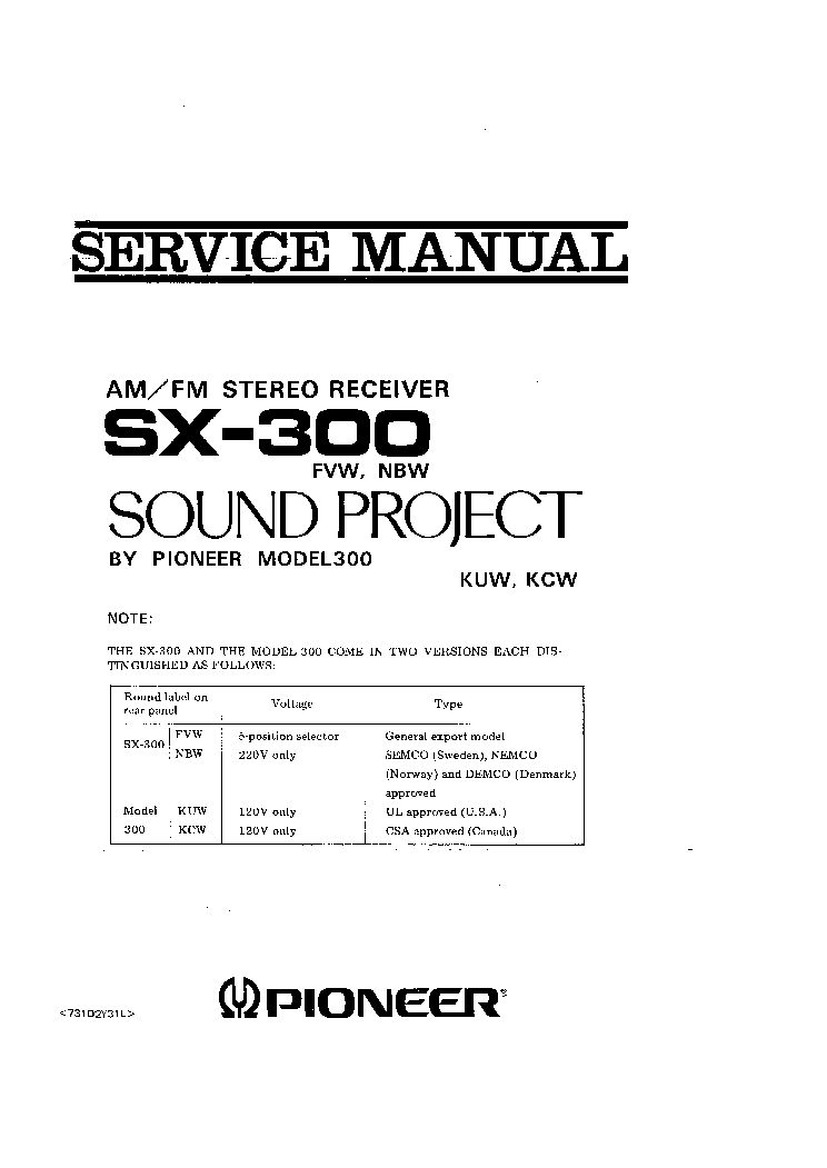 PIONEER SX300 service manual (1st page)