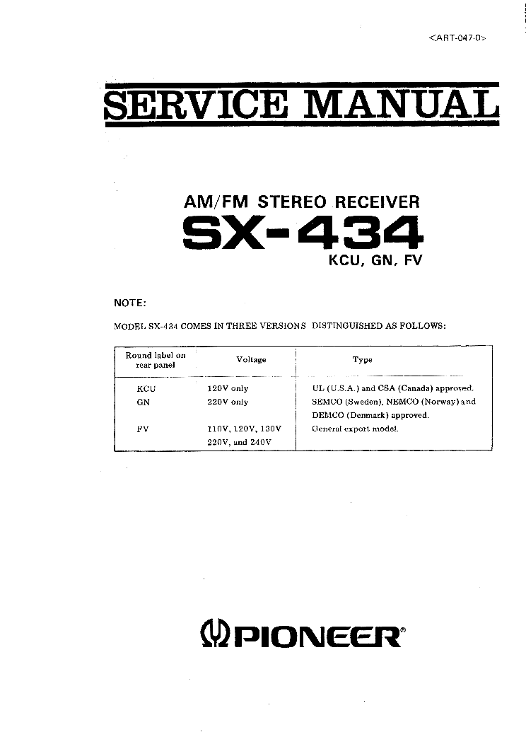 PIONEER SX434 service manual (1st page)