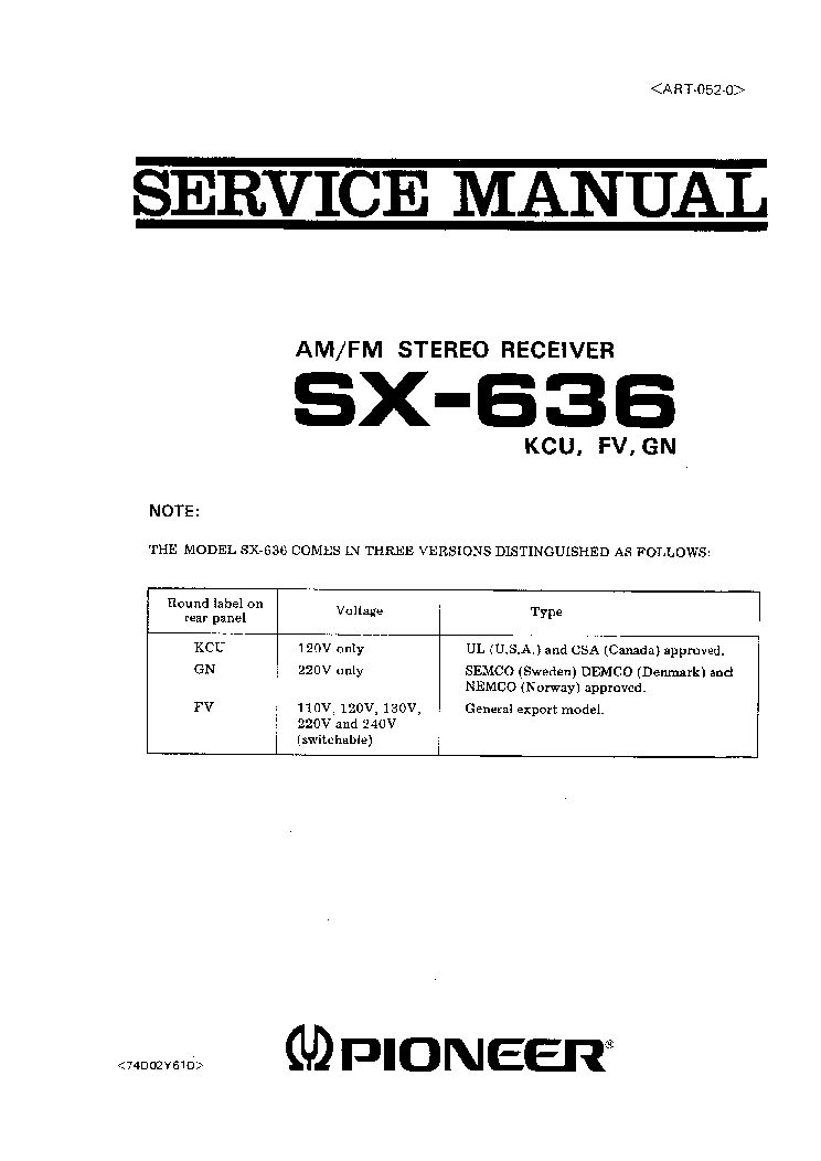 PIONEER SX636 service manual (1st page)