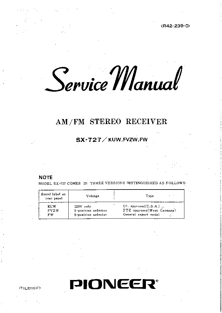 PIONEER SX727 service manual (1st page)