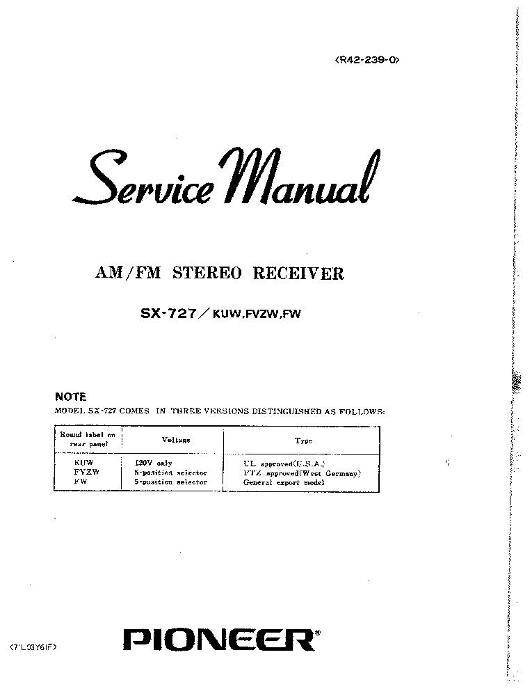 PIONEER SX 727 SM service manual (1st page)