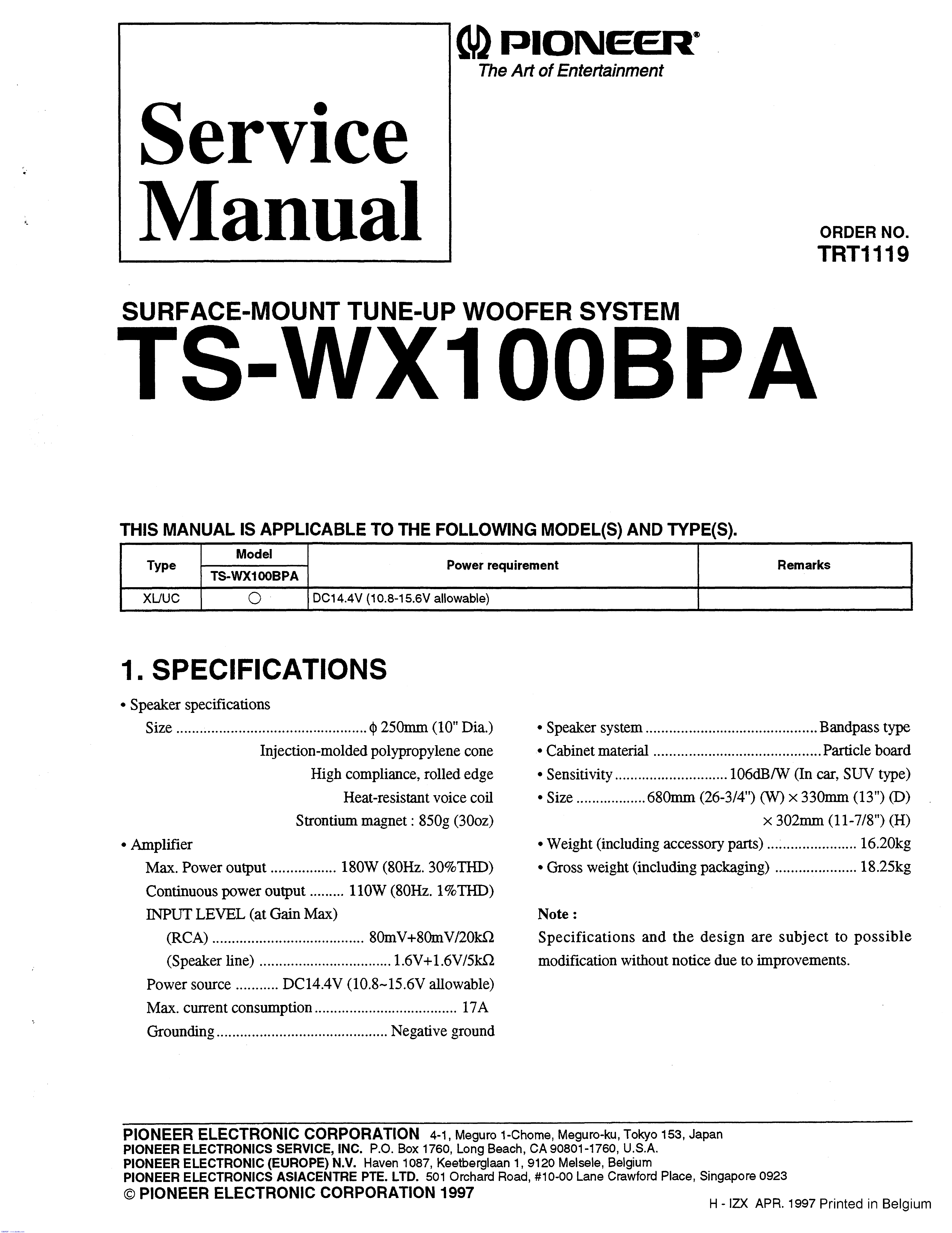 PIONEER TS-WX100 SM service manual (1st page)