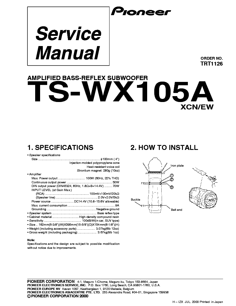 PIONEER TS-WX105A PARTS LIST service manual (1st page)