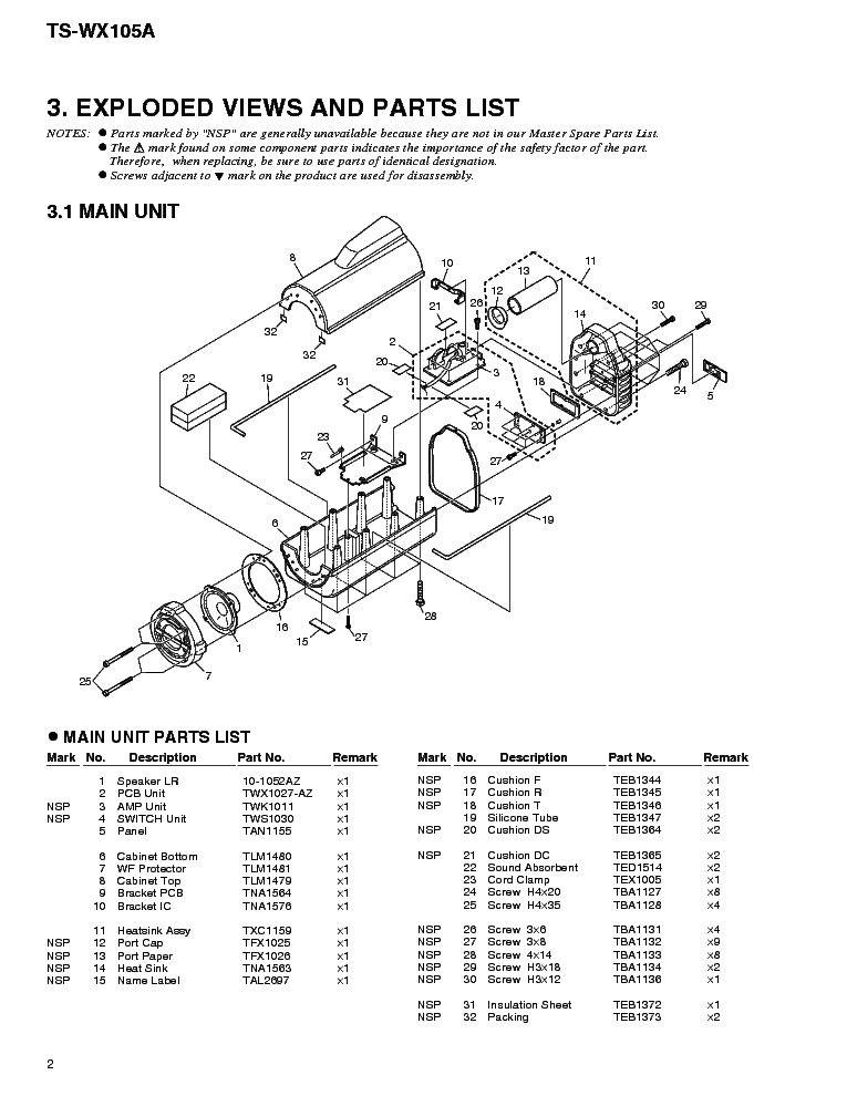 PIONEER TS-WX105A PARTS LIST service manual (2nd page)