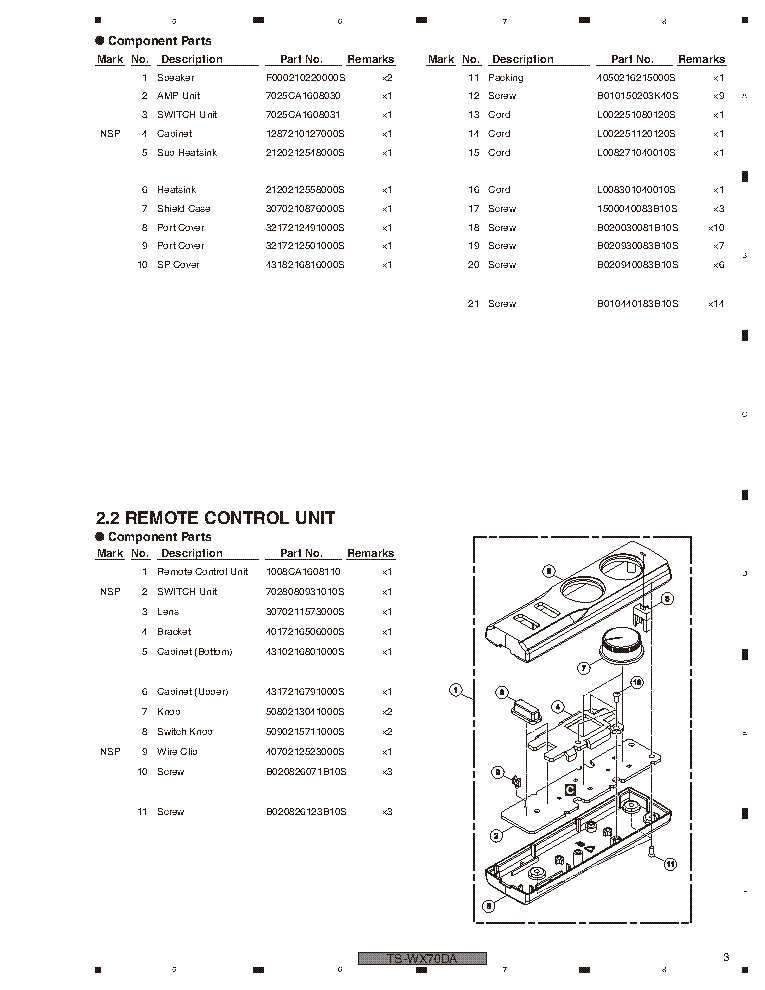 PIONEER TSW-X70DA SUBWOOFER EXPLODED VIEW AND PARTS LIST service manual (2nd page)