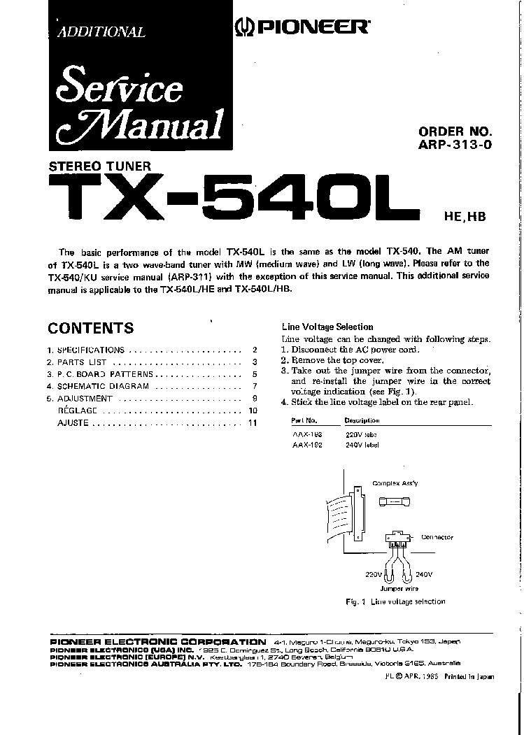 PIONEER TX-540L service manual (1st page)