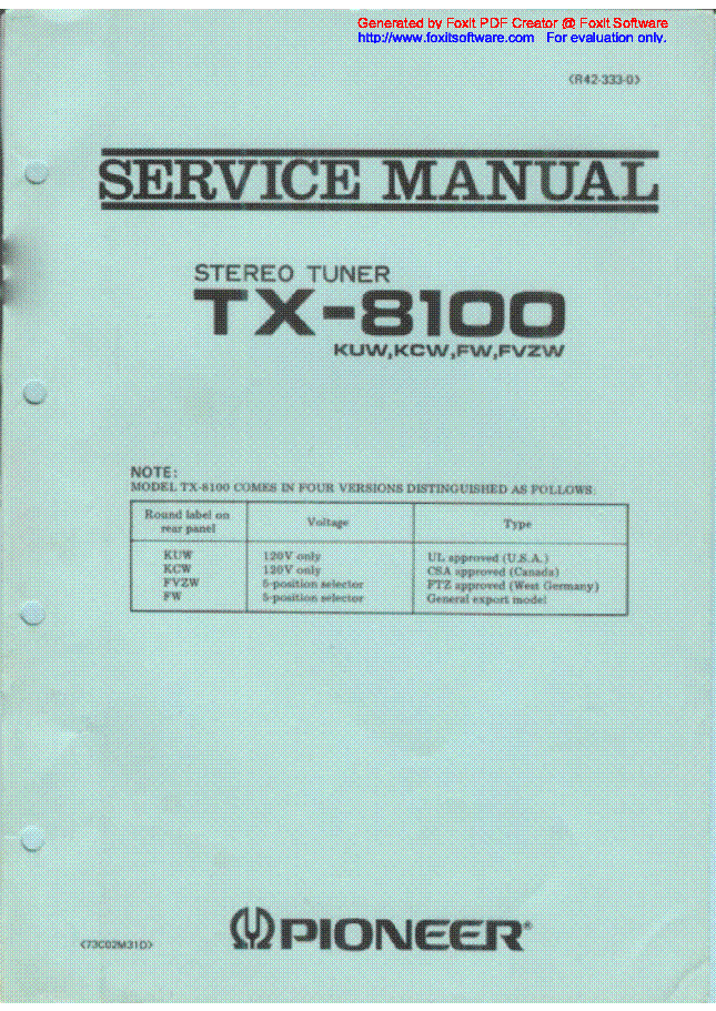 PIONEER TX-8100 SM 1 service manual (2nd page)
