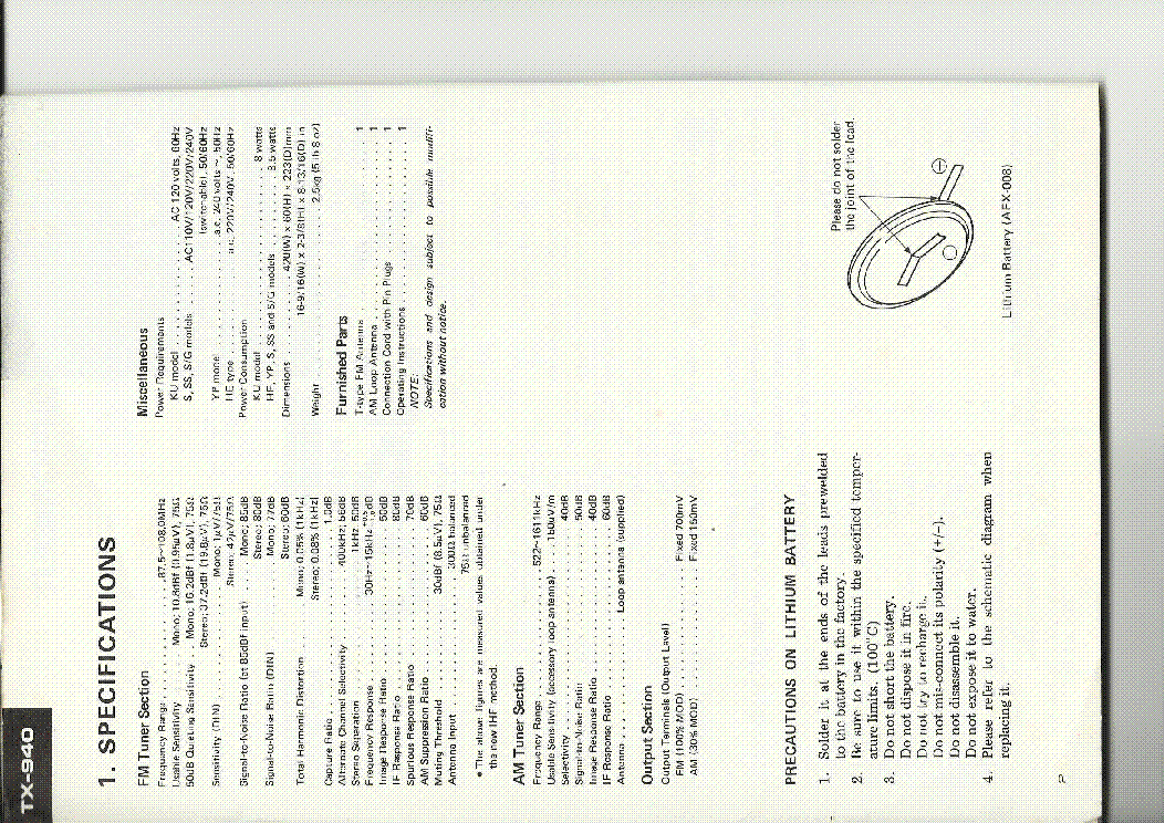 PIONEER TX-940 service manual (2nd page)