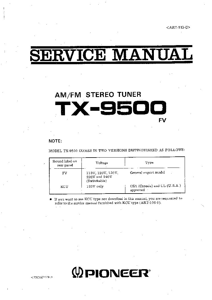 PIONEER TX-9500 FV SM service manual (1st page)