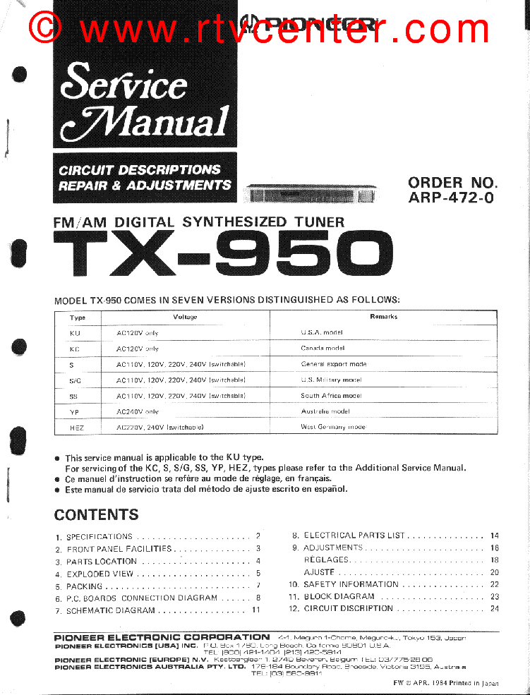 PIONEER TX-950 SM service manual (1st page)