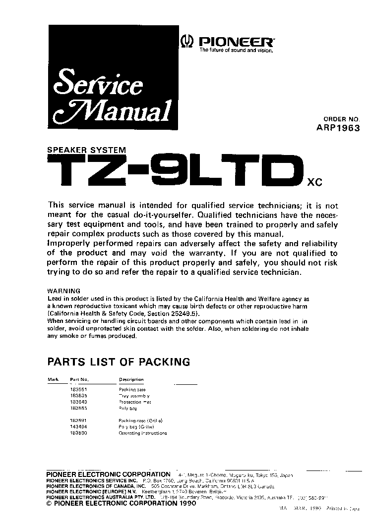 PIONEER TZ9LTD SPEAKER SM service manual (1st page)