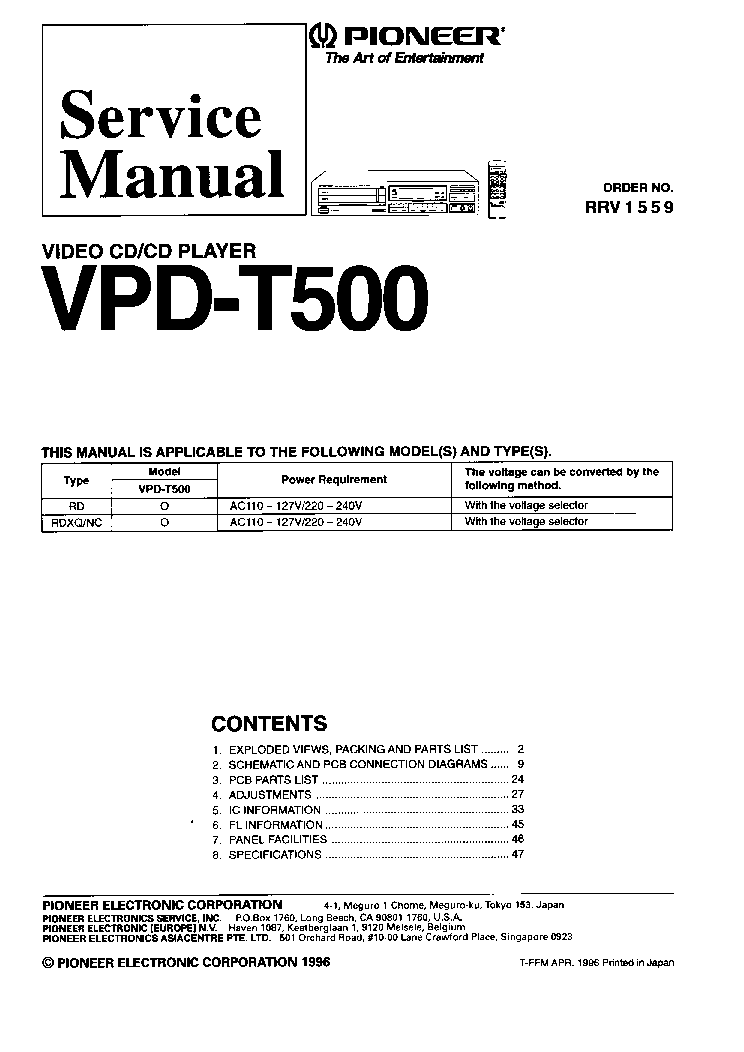 PIONEER VPD-T500-RRV1559-SM service manual (1st page)