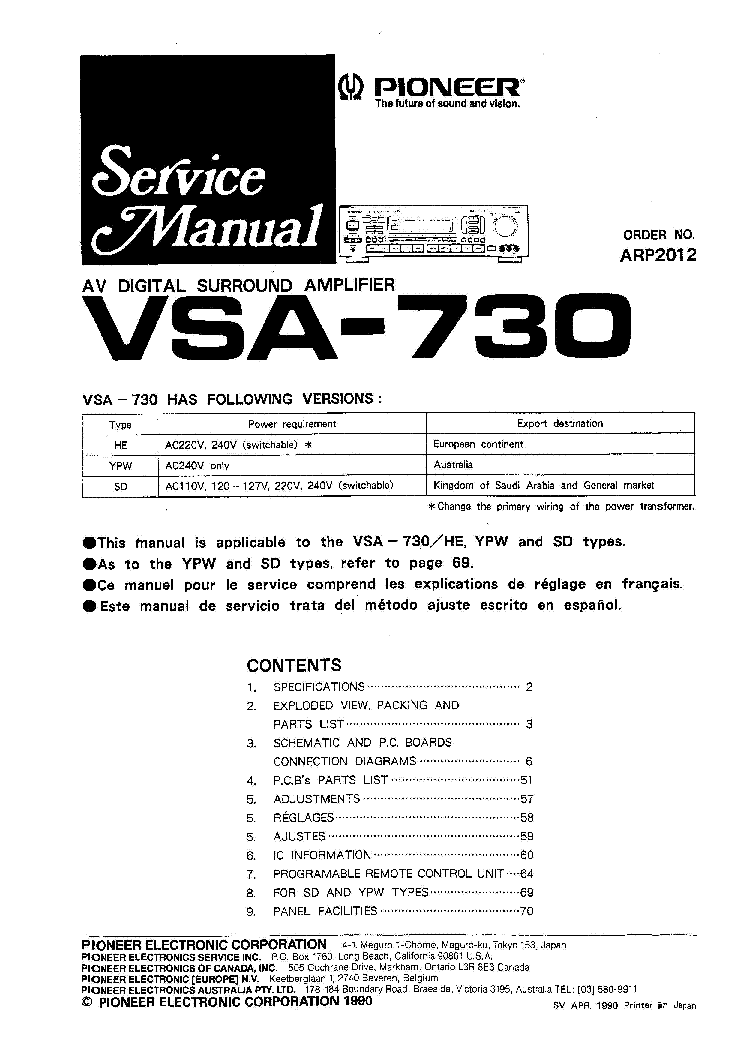 PIONEER VSA-730 SM service manual (1st page)