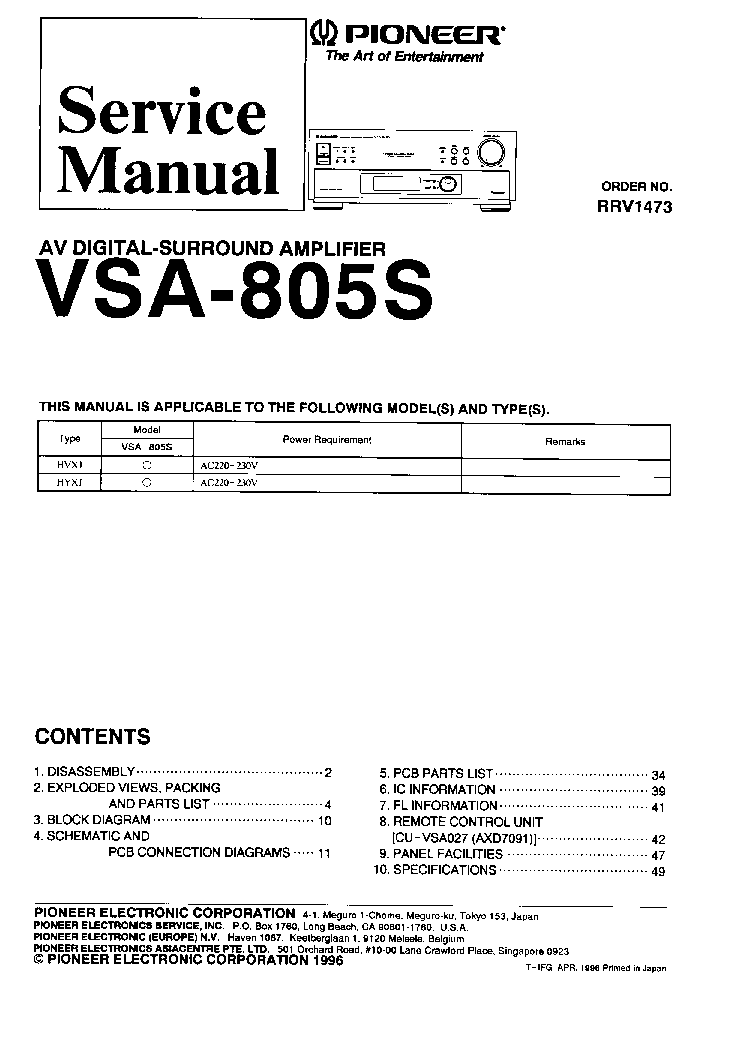 PIONEER VSA-805S SM service manual (1st page)