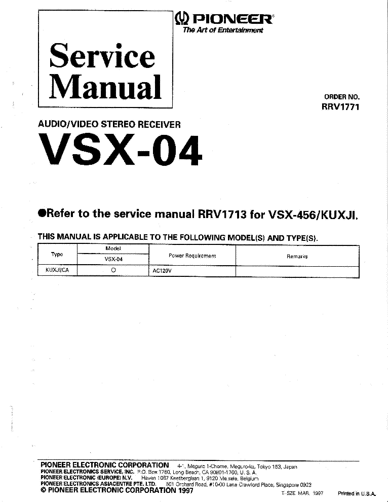 PIONEER VSX-04 RRV1771 Service Manual download, schematics, eeprom ...