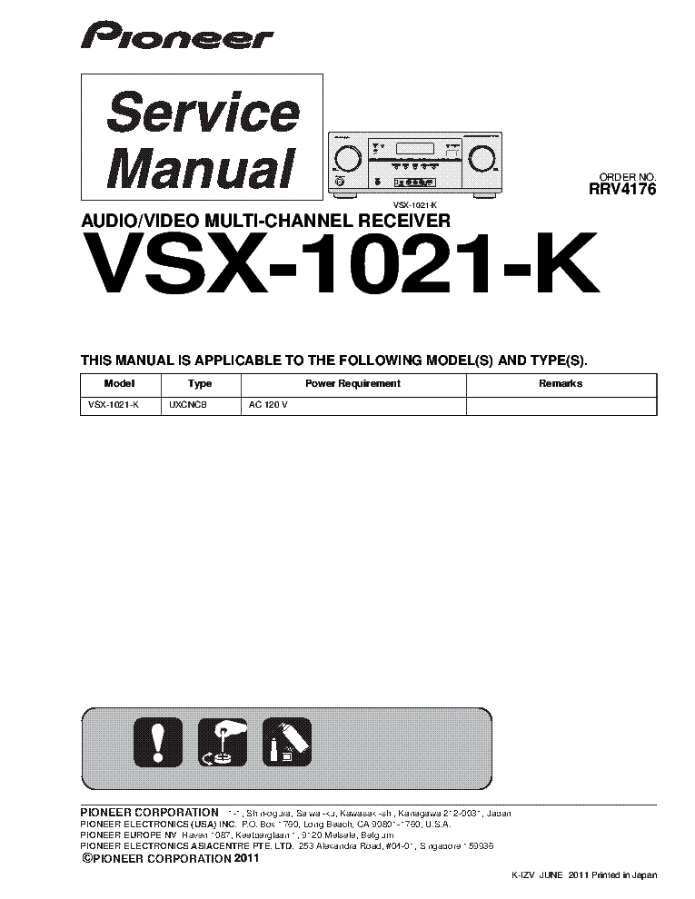PIONEER VSX-1025-K R4176 AV MULTI-CH RECEIVER 2011 SM service manual (1st page)