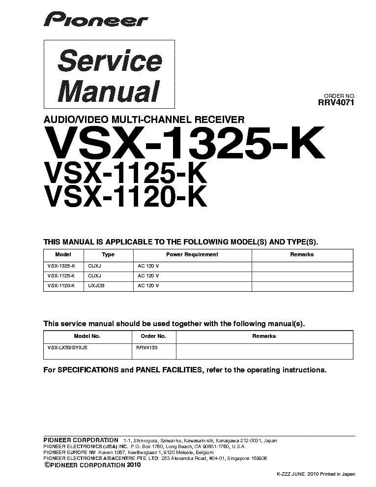 PIONEER VSX-1120 1125 1325-K service manual (1st page)