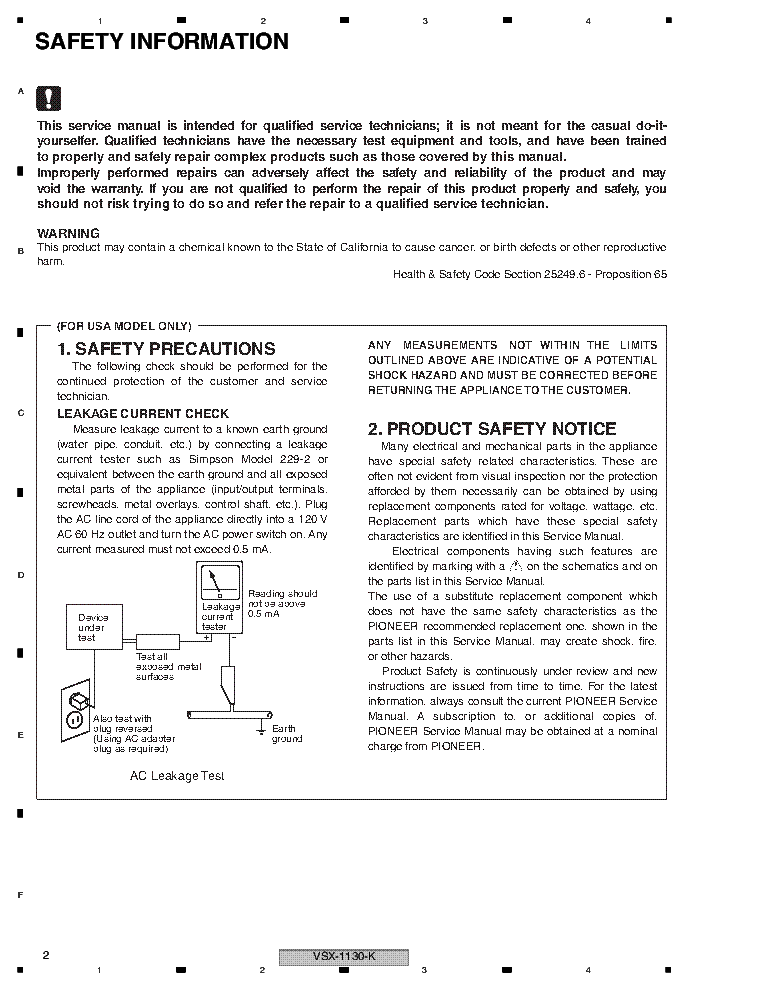 PIONEER VSX-1130-K VSX-90 AV RECEIVER RRV4596 2015 SM Service Manual