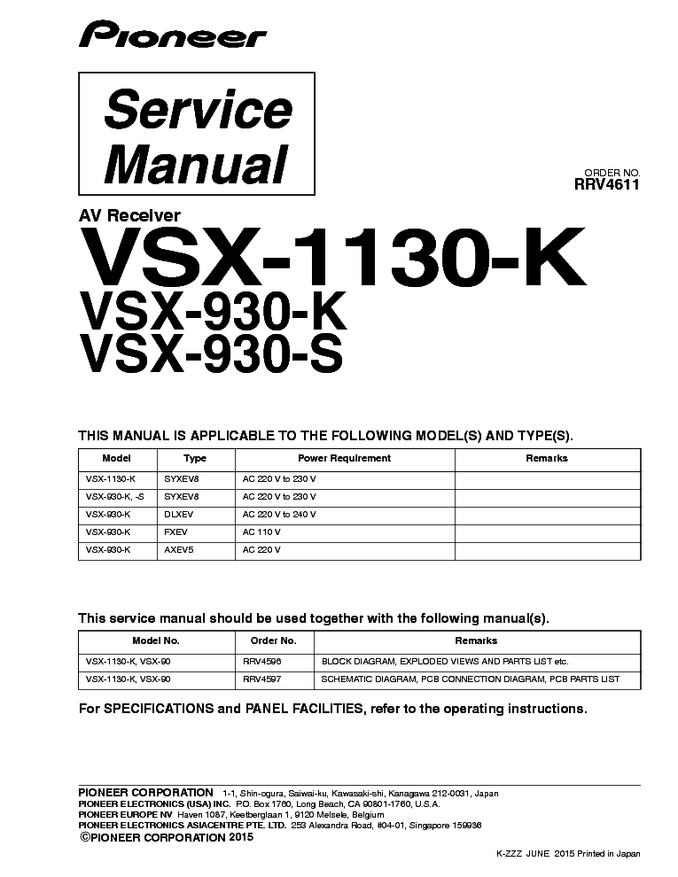 PIONEER VSX-1130-K VSX-930-S RRV4611 service manual (1st page)