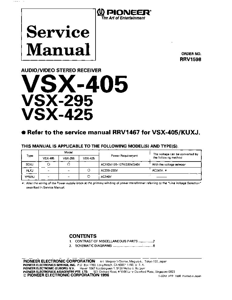 PIONEER VSX-295 405 425 service manual (1st page)