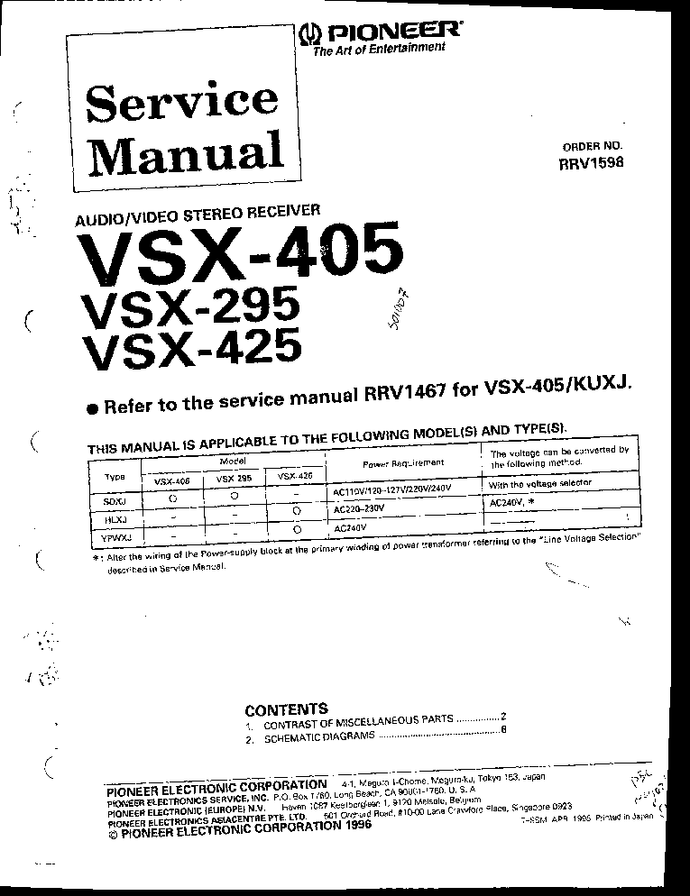 PIONEER VSX-295 405 425 SM service manual (1st page)