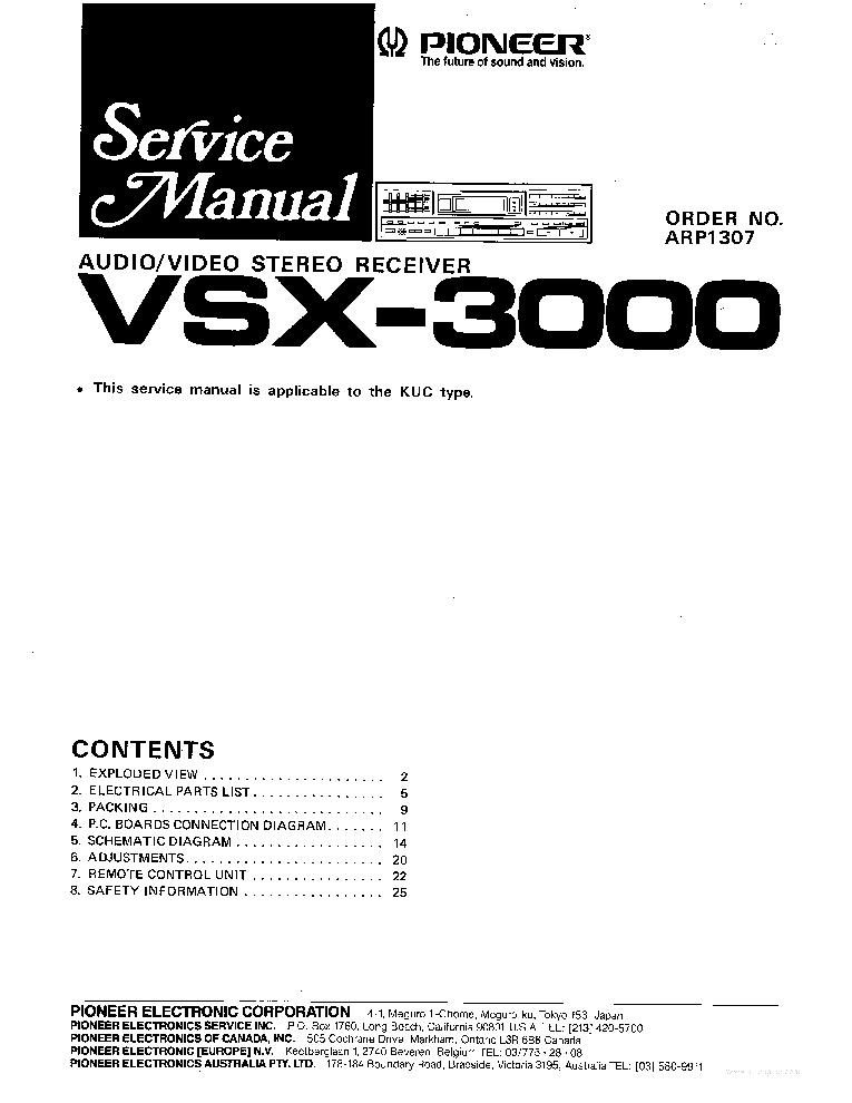 PIONEER VSX-3000 AV STEREO RECEIVER ARP1307 INCOMPLETE SM service manual (1st page)