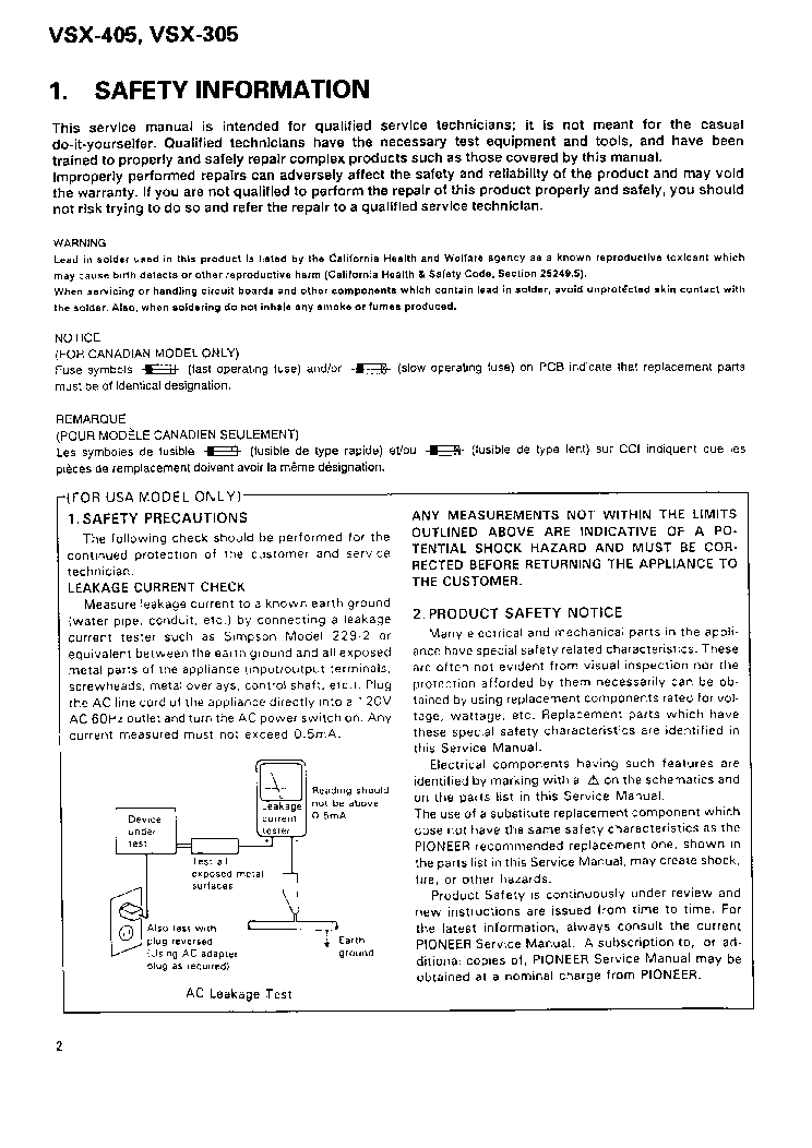 PIONEER VSX-305 405 service manual (2nd page)