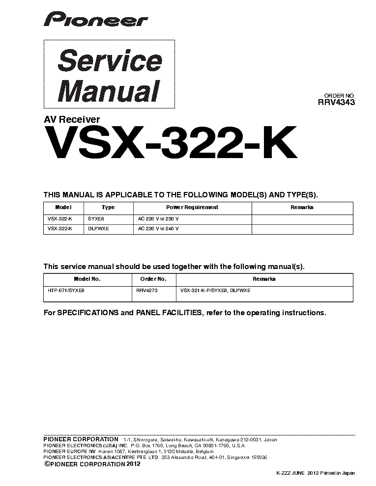 PIONEER VSX-322-K RRV4343 service manual (1st page)