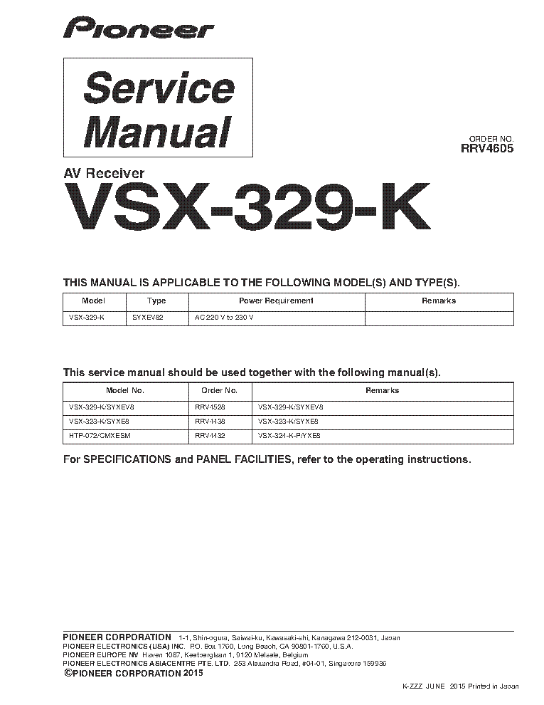 PIONEER VSX-329-K RRV4605 SUPPLEMENT service manual (1st page)