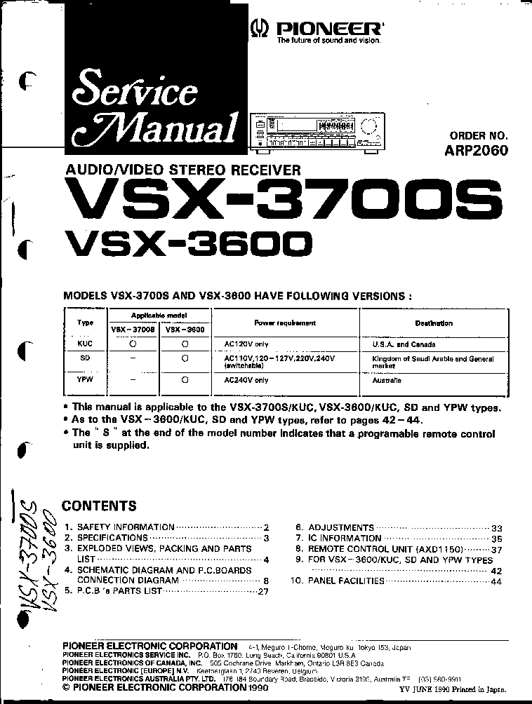 PIONEER VSX-3600 3700S SCH service manual (1st page)