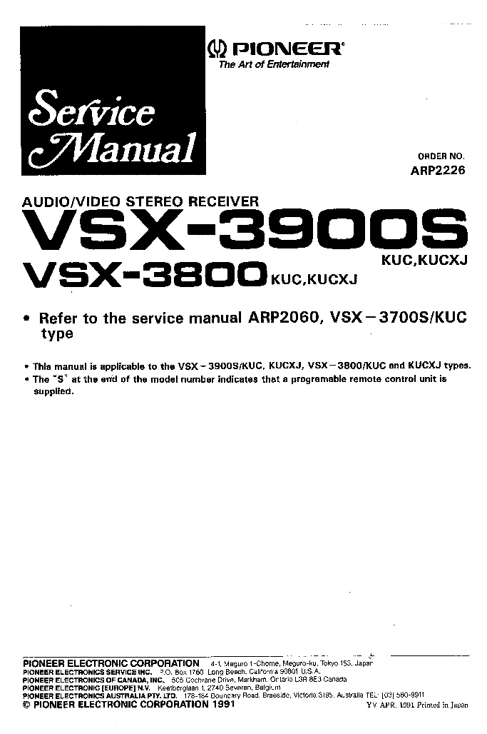 PIONEER VSX-3900S VSX-3800 SM service manual (1st page)
