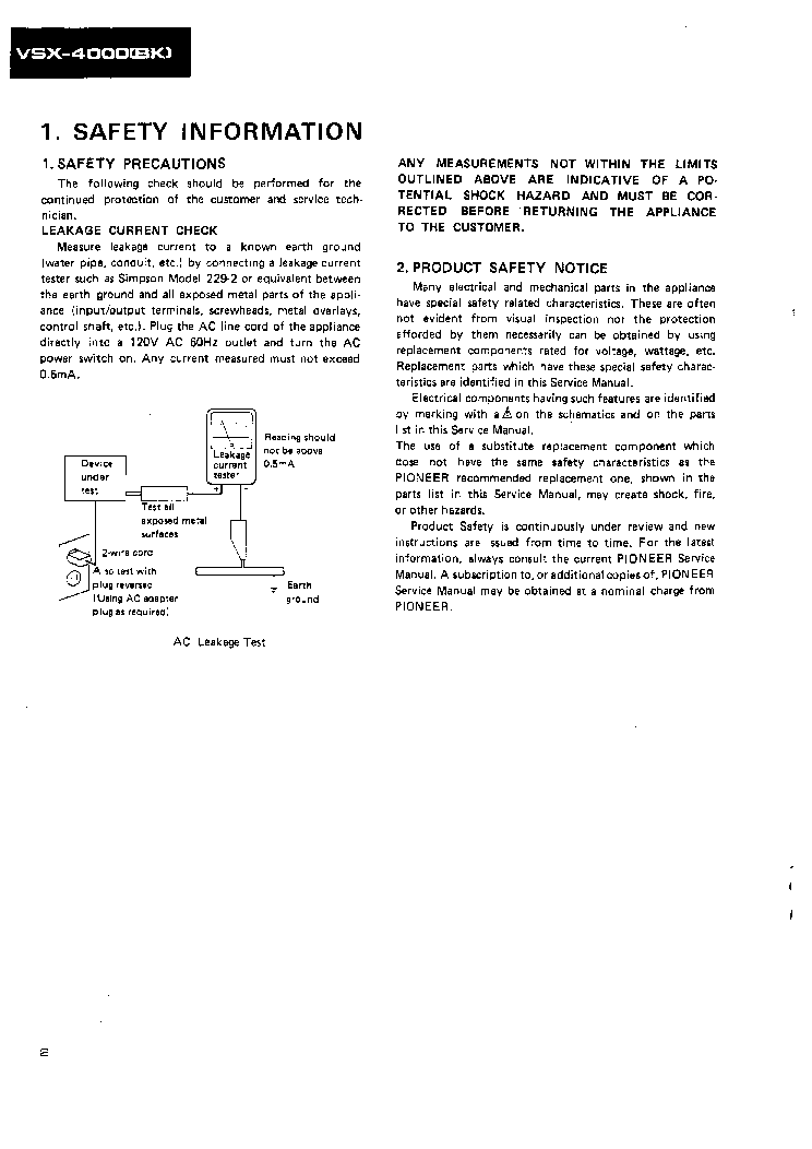 PIONEER VSX-4000-BK AV STEREO RECEIVER ARP1243A 1986 SM service manual (2nd page)