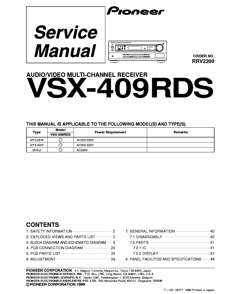 PIONEER VSX-409RDS SM service manual (1st page)