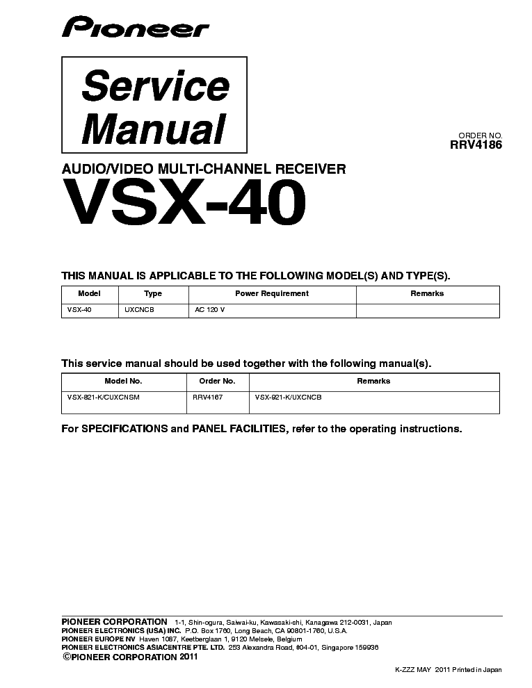 PIONEER VSX-40 RRV4186 service manual (1st page)