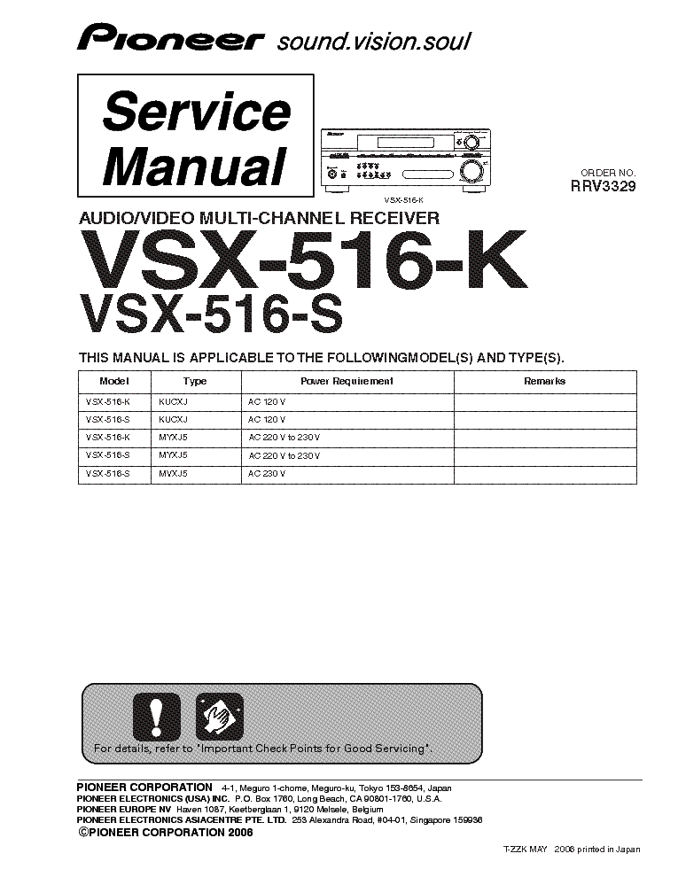 PIONEER VSX-416 VSX-516 SM service manual (1st page)