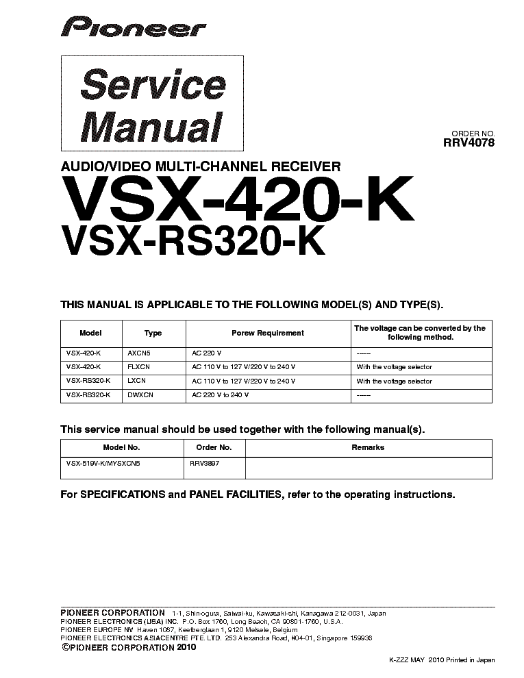 PIONEER VSX-420-K VSX-RS320-K service manual (1st page)