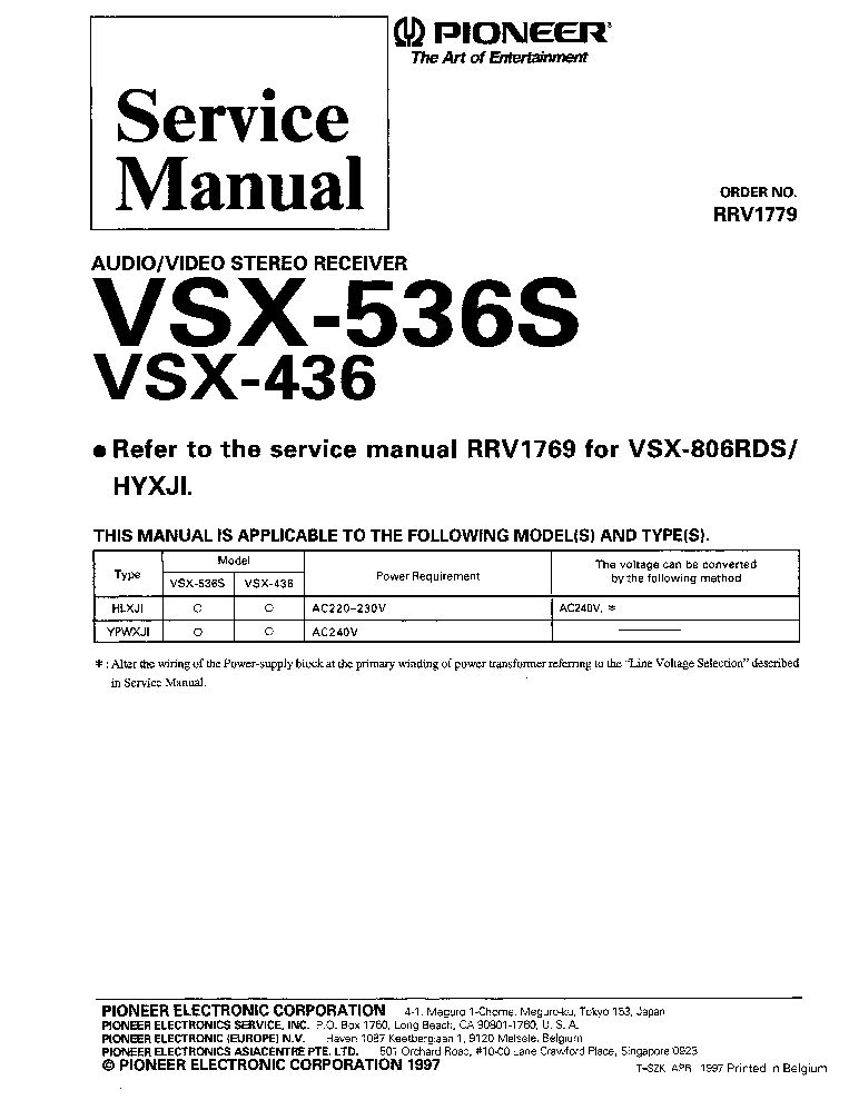 PIONEER VSX-436 536S service manual (1st page)