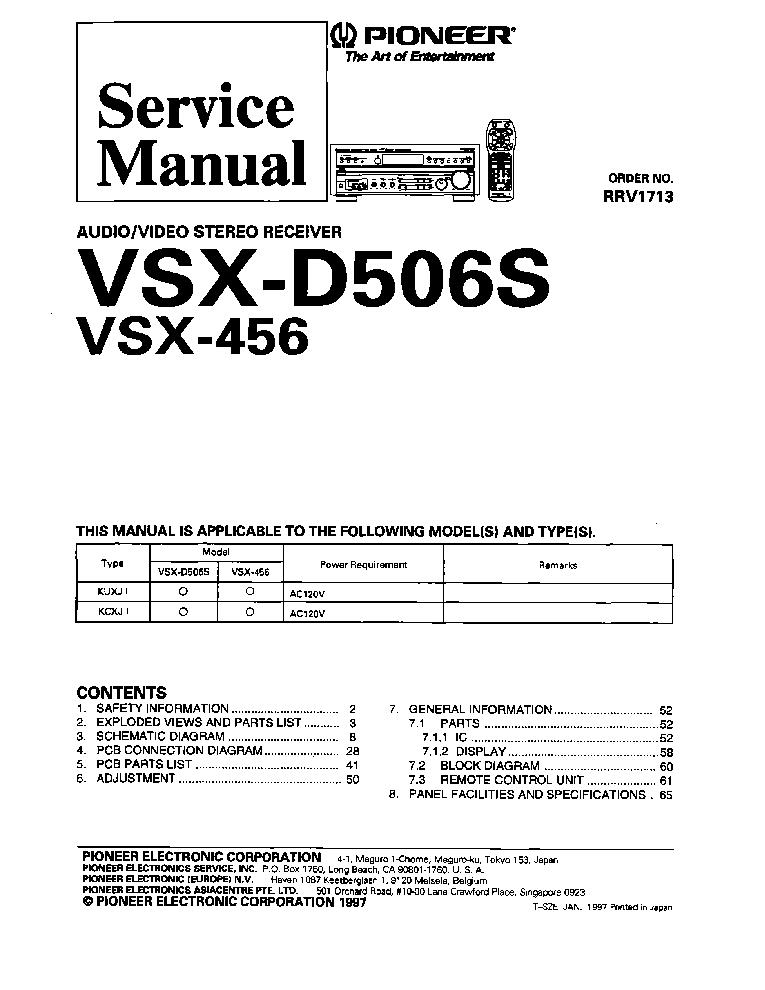 Pioneer Vsx 456 Vsx D506s Rrv 1713 Sm Service Manual Download Schematics Eeprom Repair Info For Electronics Experts