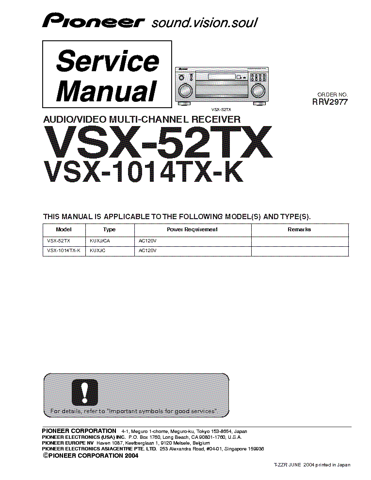 PIONEER VSX-52 1014TX service manual (1st page)