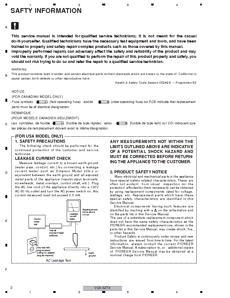 PIONEER VSX-52 1014TX service manual (2nd page)