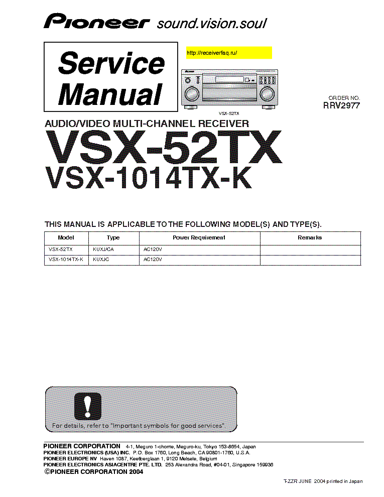 PIONEER VSX-52TX 1014TX-K RRV2977 SCH service manual (1st page)